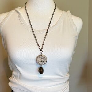 Etienne Aigner Silver Necklace with Brown Pendant